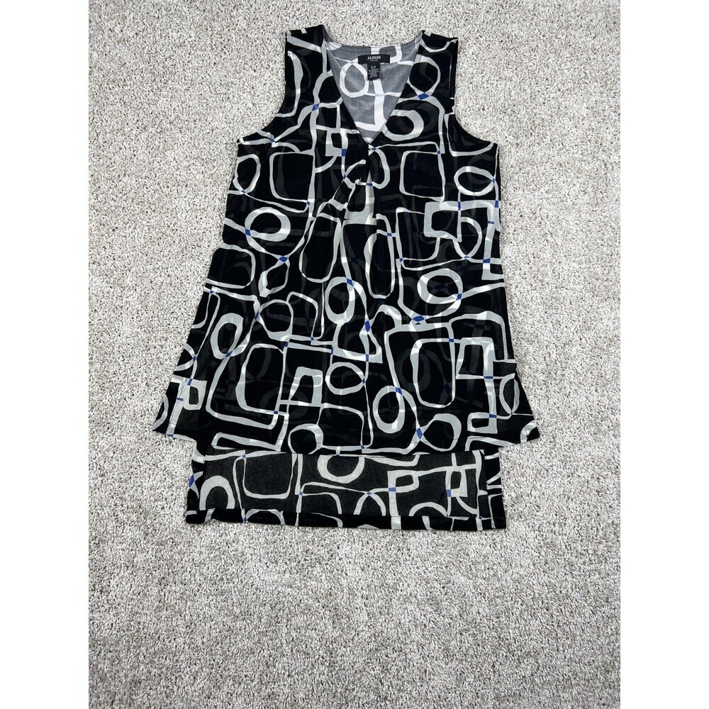 Alfani Black And White Sleeveless V-Neck Pullover Blouse Dress Top Size S